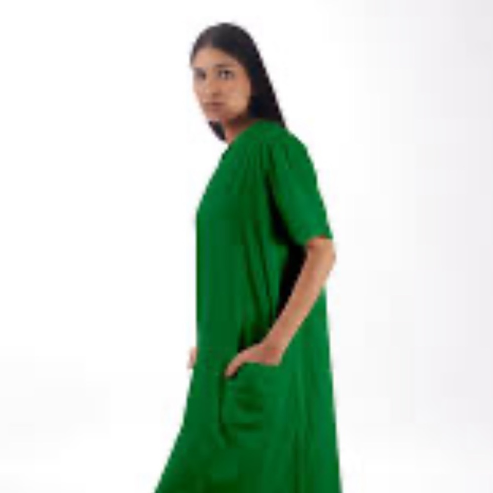 Kate Spade Green Crewneck 3/4 Sleeve Front‎ Pockets Cotton Dress A12